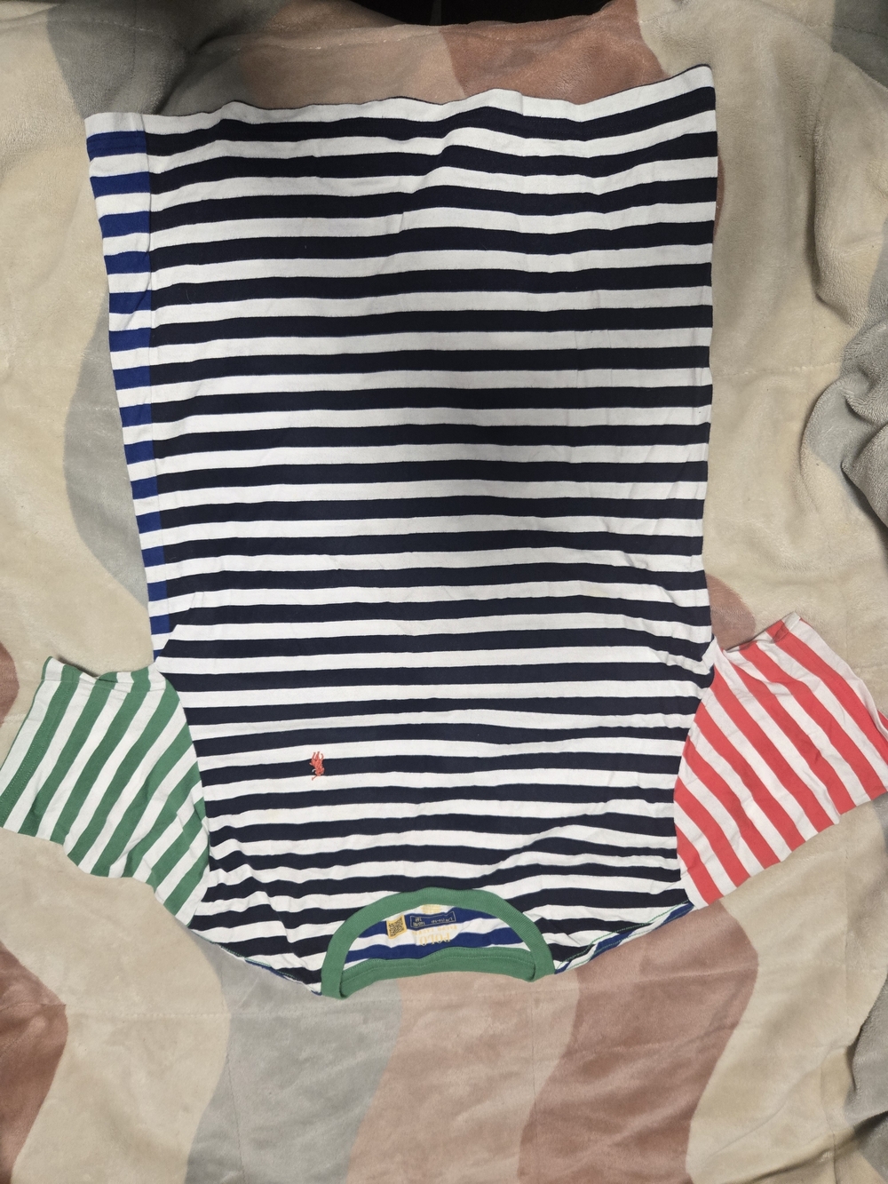 Polo by Ralph Lauren Navy & White Striped Tee with Green Trim